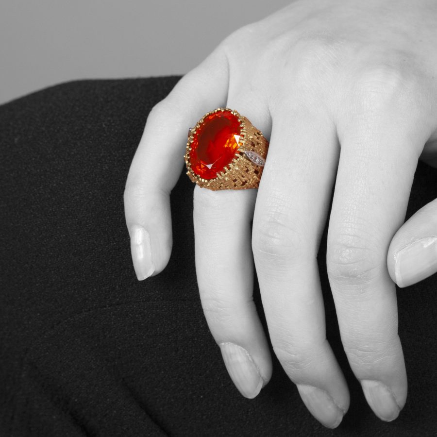 Andrew Grima fire opal ring dated 1976