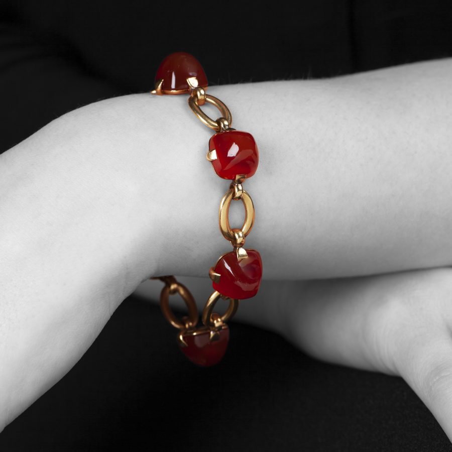 Art Deco yellow gold and carnelian bracelet by Marzo, Paris