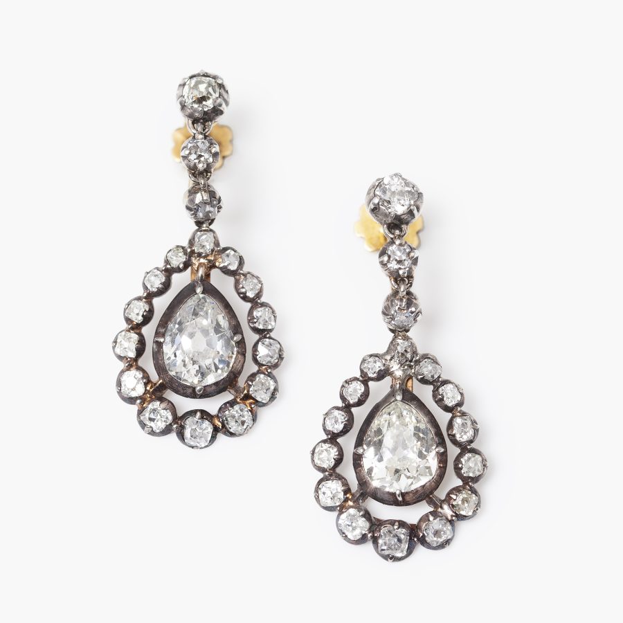 Antique diamond drop earrings made 2nd half 19th century