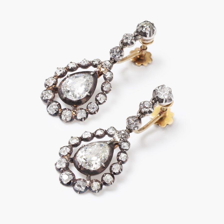 Antique diamond drop earrings made 2nd half 19th century