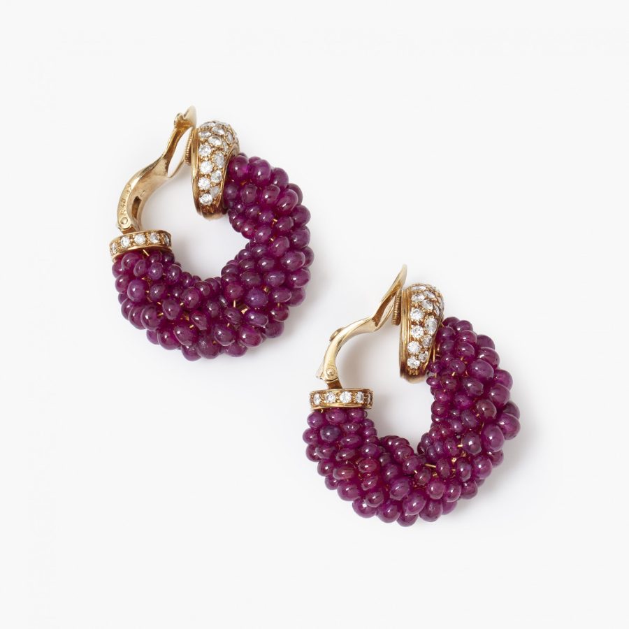 Van Cleef &Arpels ruby bead hoop earrings by Georges Lenfant, Paris