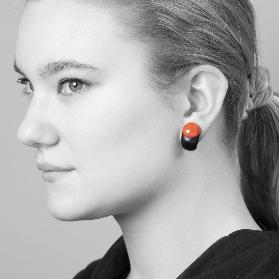Hemmerle Munich coral and wood clip earrings