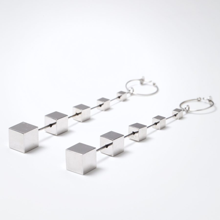 Friedrich Becker white gold designer earrings cubes 1960s