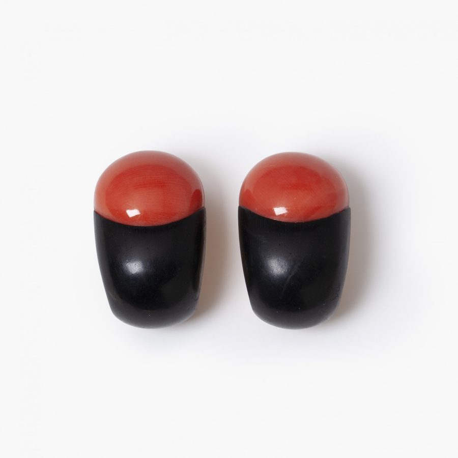 Hemmerle Munich coral and wood clip earrings