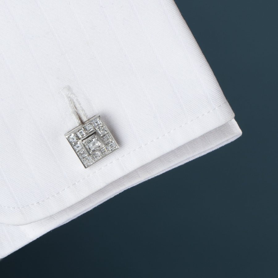 Platinum square cut diamond double cuff links ca 1930