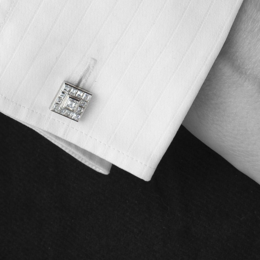 Platinum square cut diamond double cuff links ca 1930