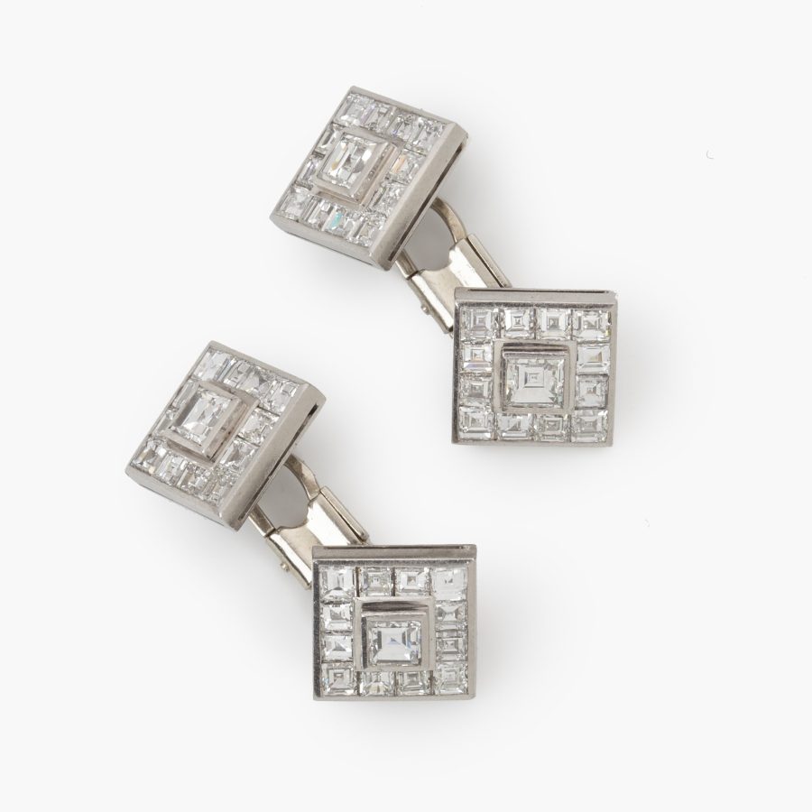 Platinum square cut diamond double cuff links ca 1930