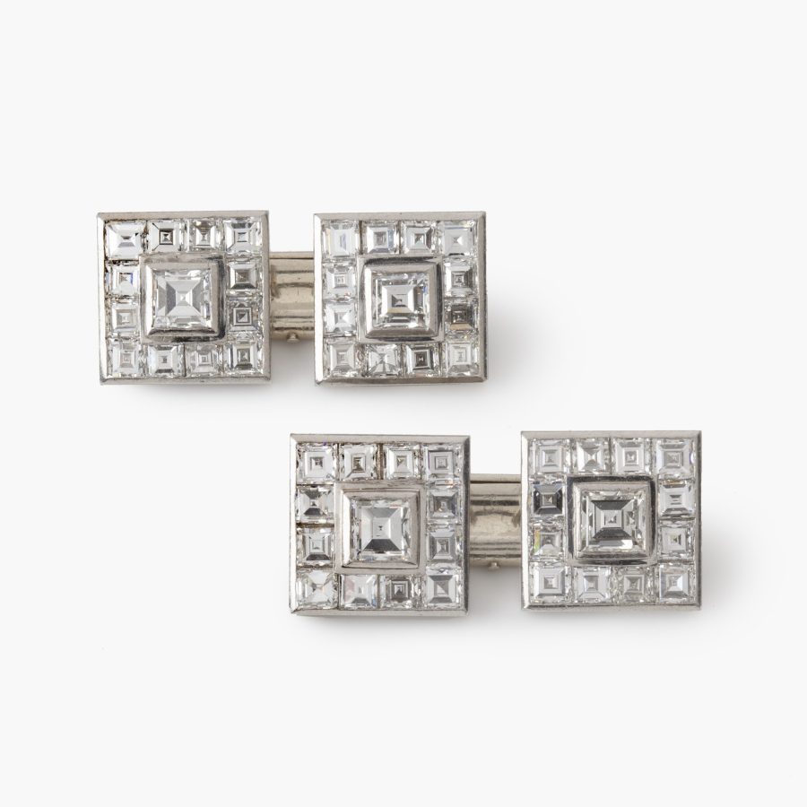 Platinum square cut diamond double cuff links ca 1930