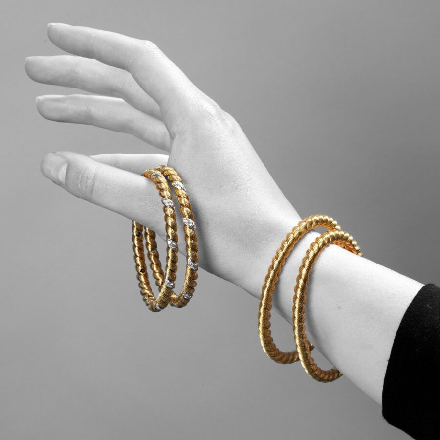 Van Cleef & Arpels set of two twist rope bangles and two set with diamonds, by Georges Lenfant, Paris, 1976