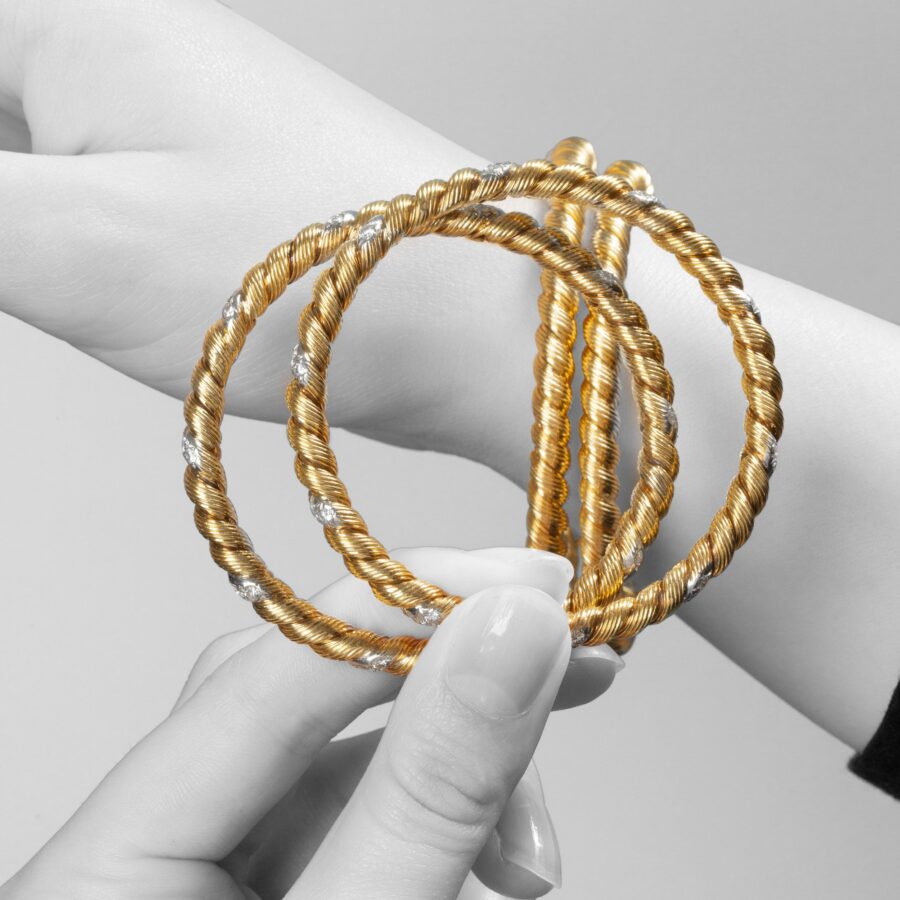 Van Cleef & Arpels set of two twist rope bangles and two set with diamonds, by Georges Lenfant, Paris, 1976