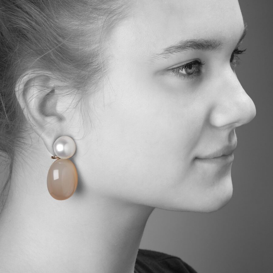 Hemmerle Munich white gold moonstone and south sea pearl earrings