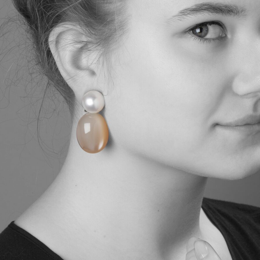 Hemmerle Munich white gold moonstone and south sea pearl earrings
