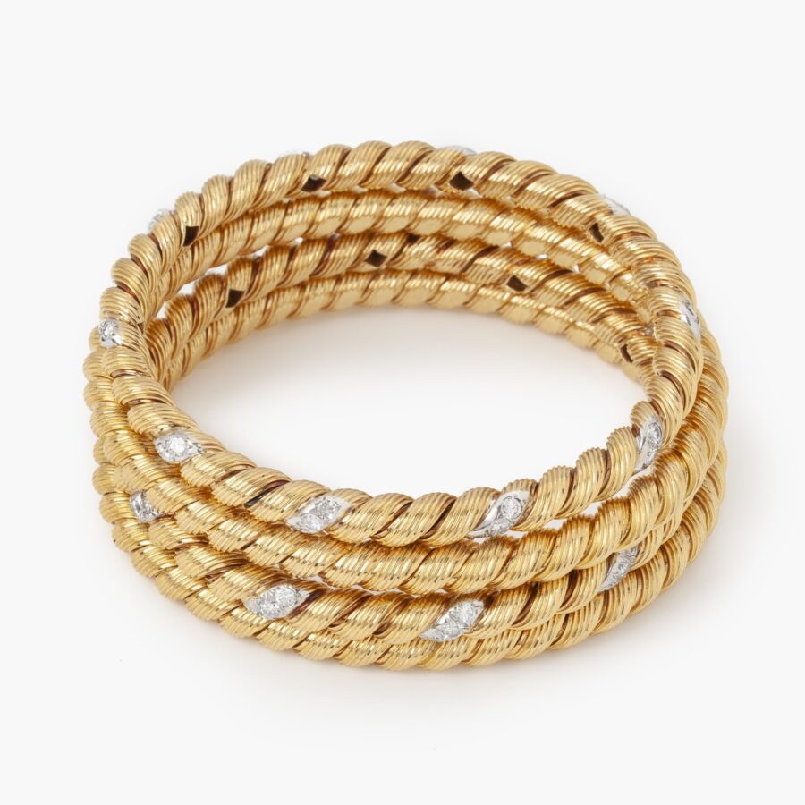 Van Cleef & Arpels set of two twist rope bangles and two set with diamonds, by Georges Lenfant, Paris, 1976