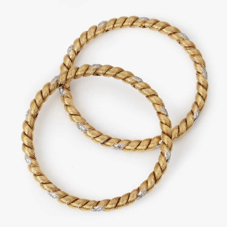 Van Cleef & Arpels set of two twist rope bangles set with diamonds, by Georges Lenfant, Paris, 1976