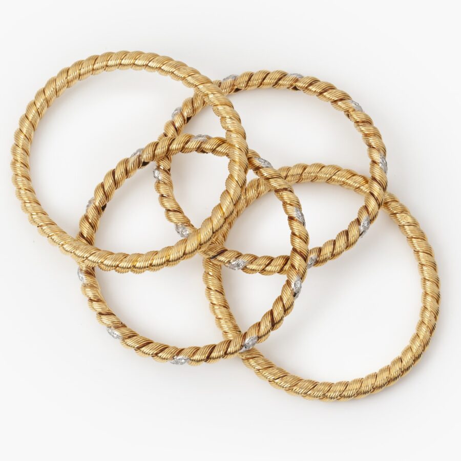 Van Cleef & Arpels set of two twist rope bangles and two set with diamonds, by Georges Lenfant, Paris, 1976