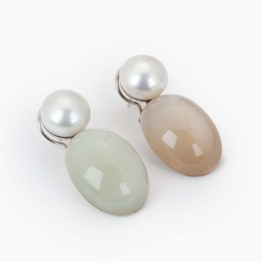Hemmerle Munich white gold moonstone and south sea pearl earrings