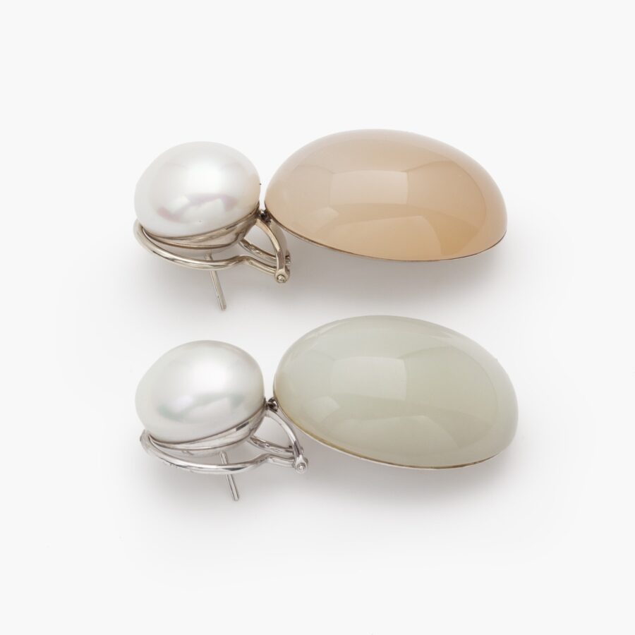 Hemmerle Munich white gold moonstone and south sea pearl earrings