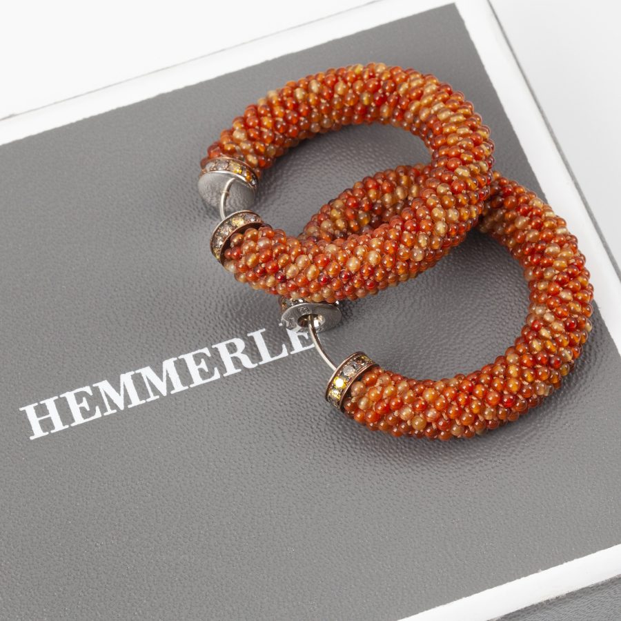 Carnelian and diamond hoop earrings by Hemmerle, Munich