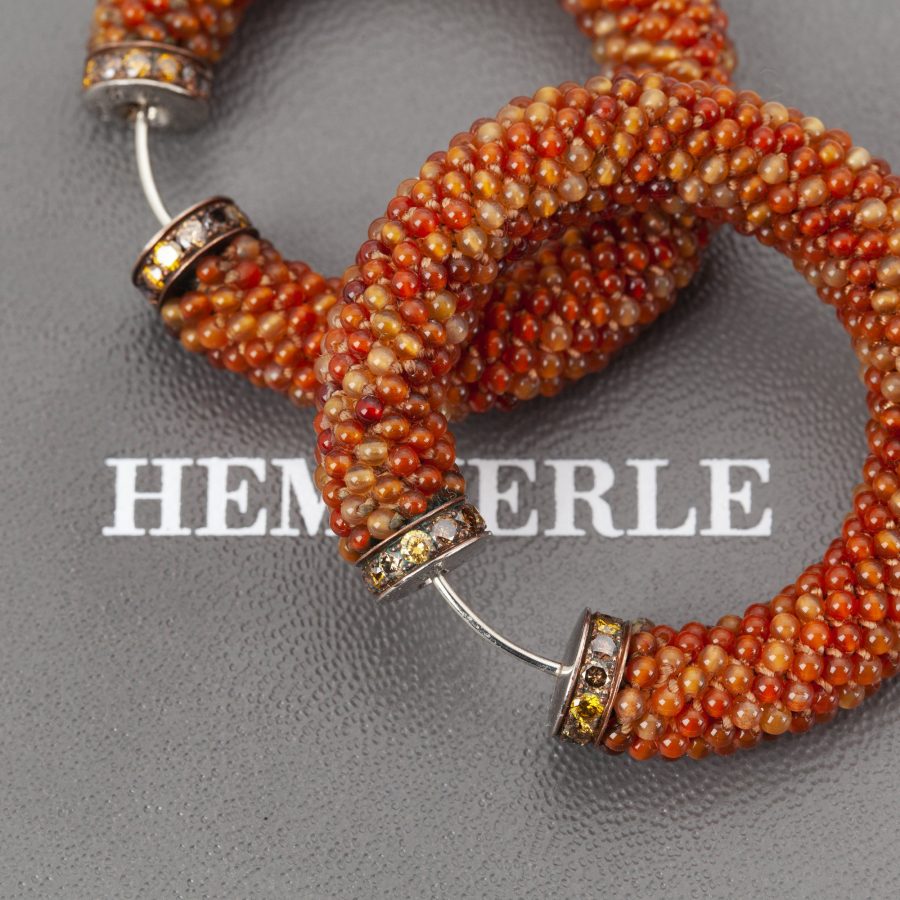 Carnelian and diamond hoop earrings by Hemmerle, Munich