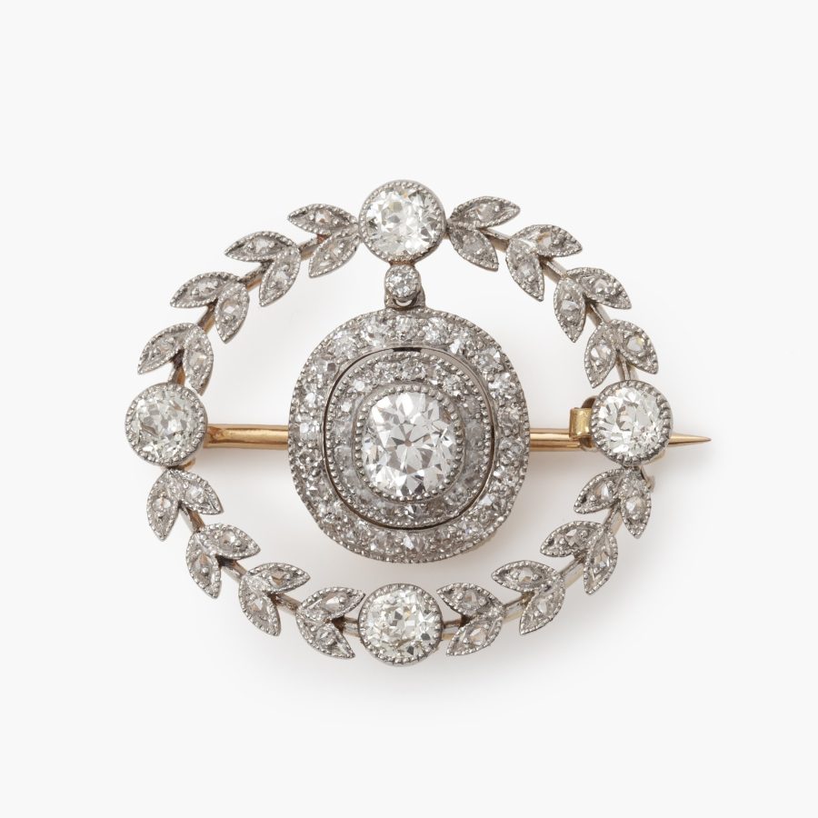 Belle Epoque diamond set garland brooch made by Koch Frankfurt ca 1910