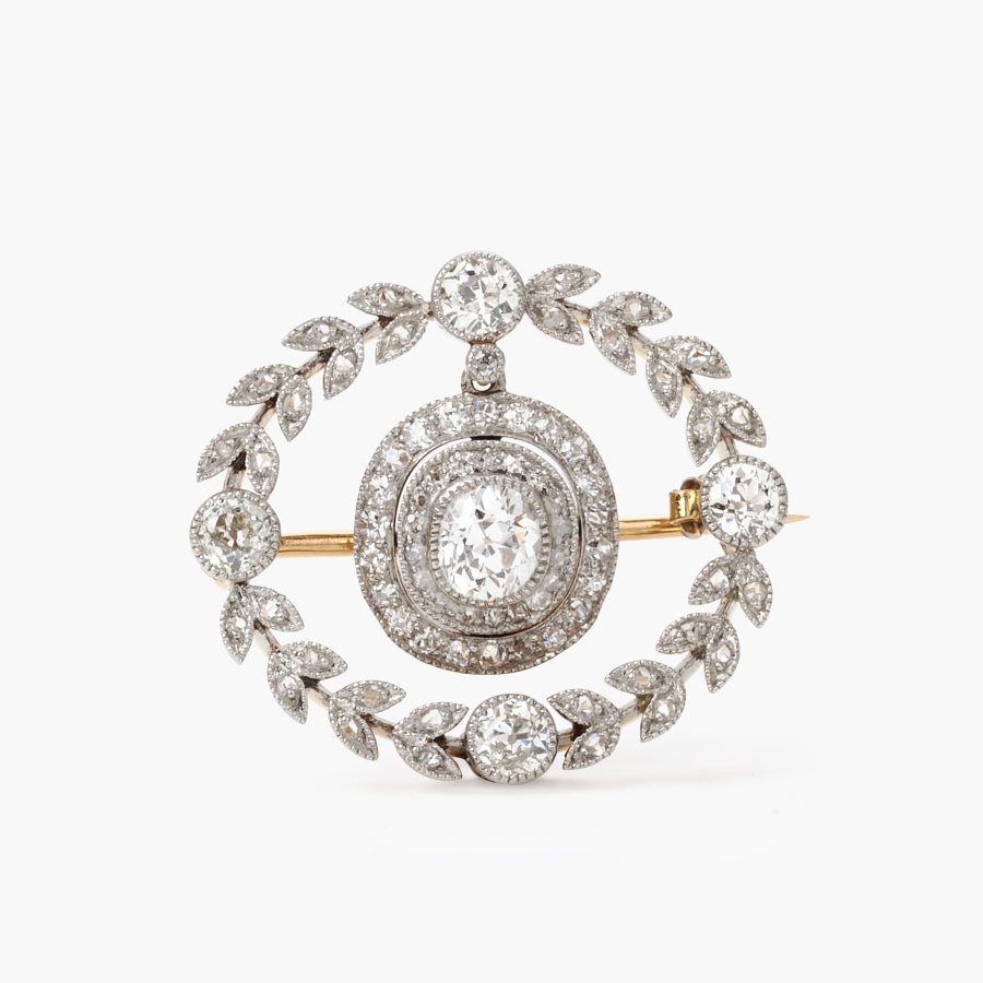 Belle Epoque diamond set garland brooch made by Koch Frankfurt ca 1910