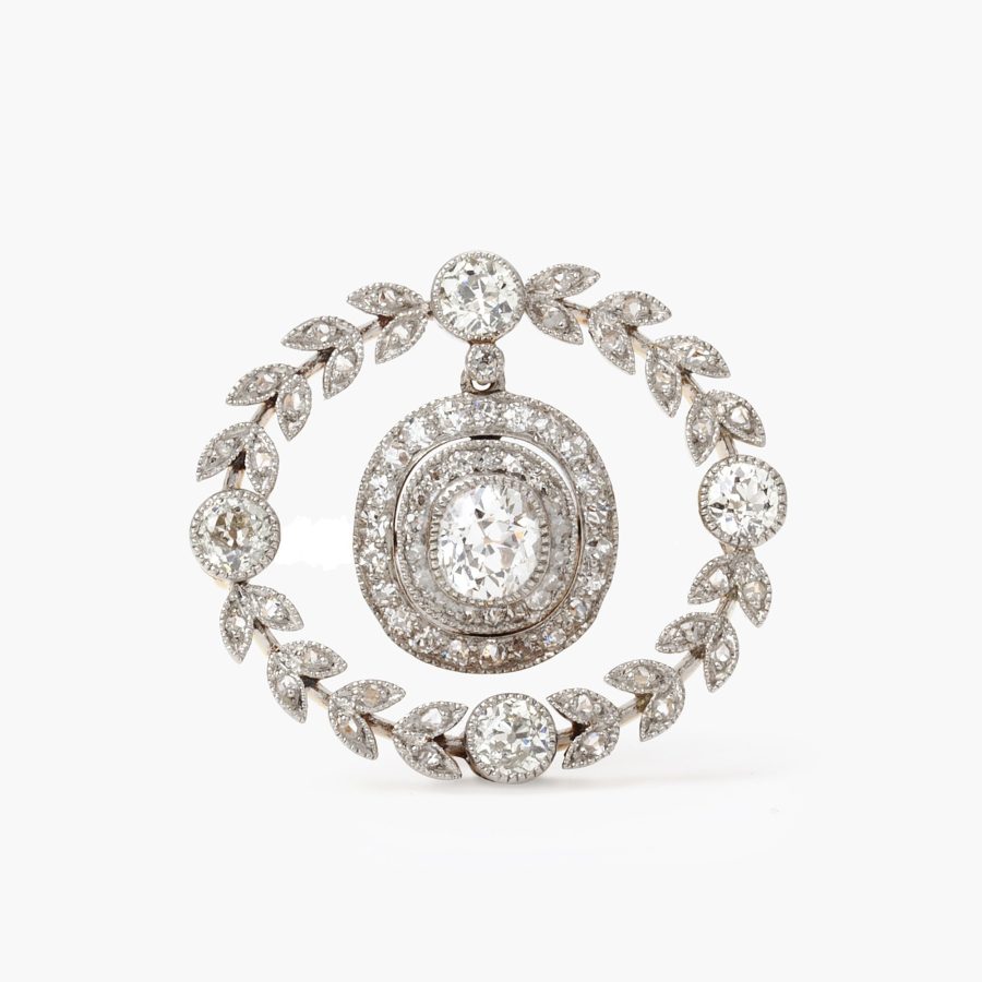 Belle Epoque diamond set garland brooch made by Koch Frankfurt ca 1910