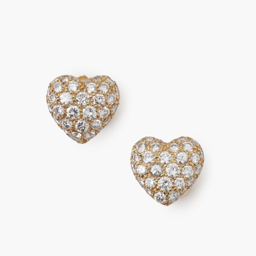 Cartier heart pendant on chain and stud earrings set with diamonds