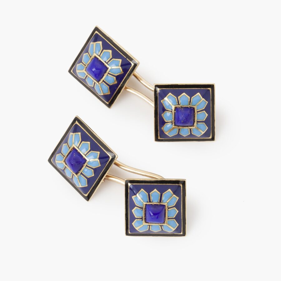 Antique yellow gold, enamel and lapis lazuli double cuff links, Paris, ca 1890