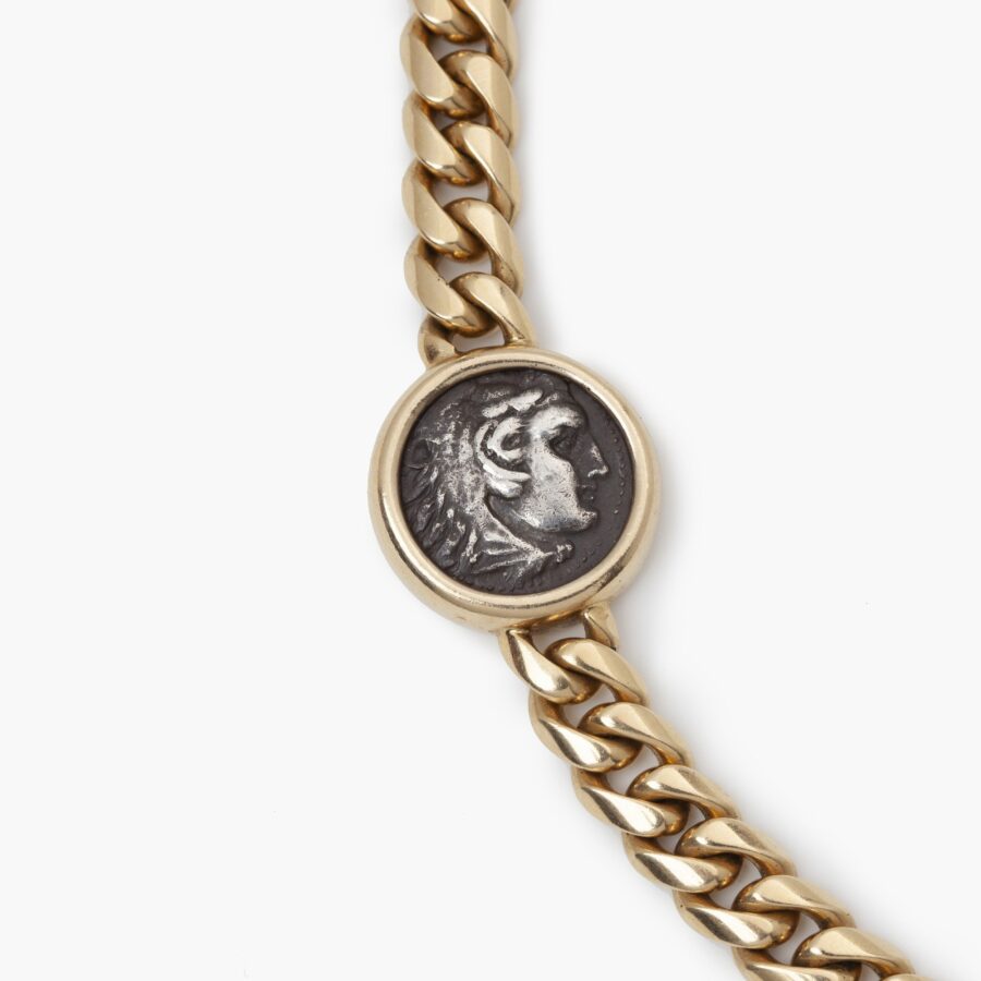 Bvlgari yellow gold Monete necklace and bracelet set with antique silver coins, made in Italy