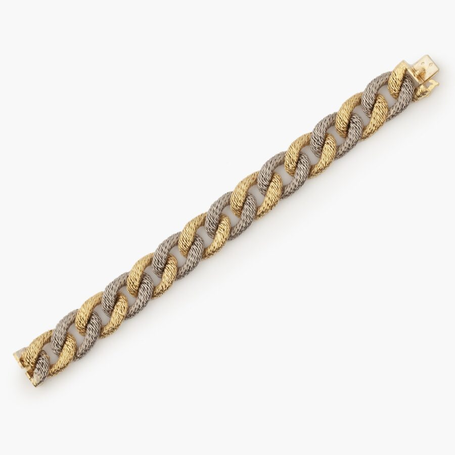 Georges Lenfant white and yellow gold braided gold wire curb chain bracelet, Paris, ca 1970