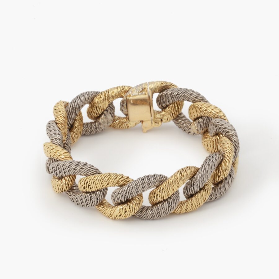 Georges Lenfant white and yellow gold braided gold wire curb chain bracelet, Paris, ca 1970