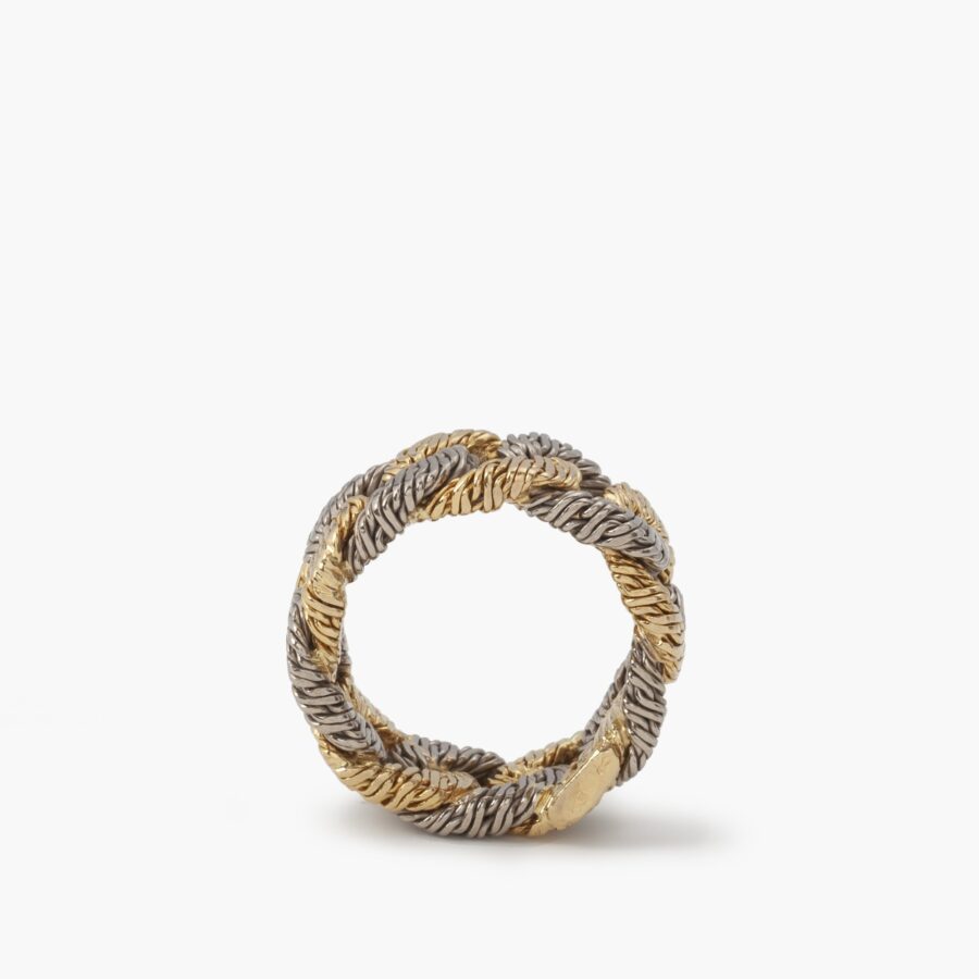 Georges Lenfant white and yellow gold braided gold wire curb chain ring, Paris, ca 1970