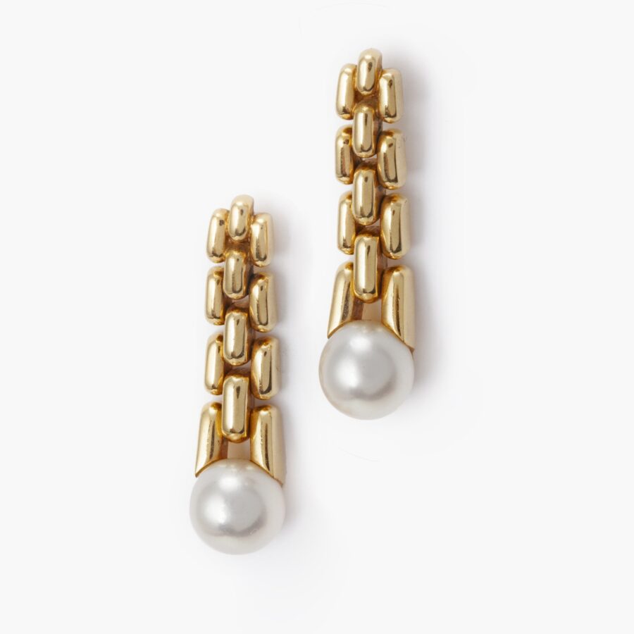 Yellow gold and pearl Pavot earrings signed Cartier