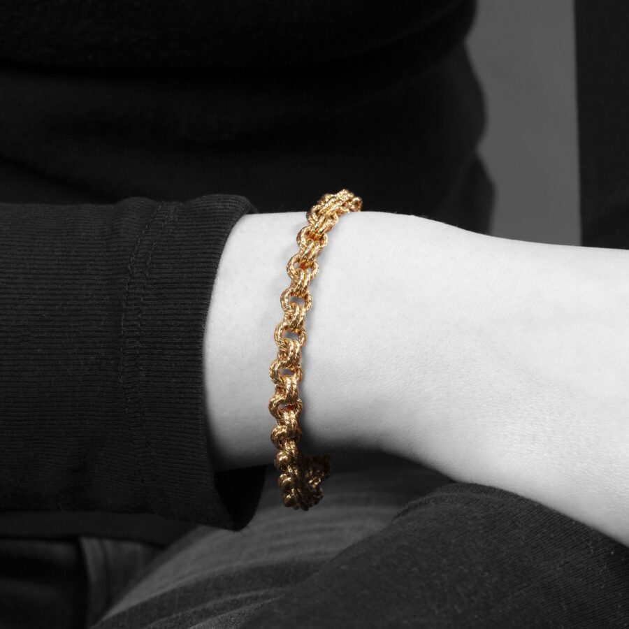 eighteen carat yellow gold woven gold wire bracelet by Georges Lenfant, Paris, ca 1970