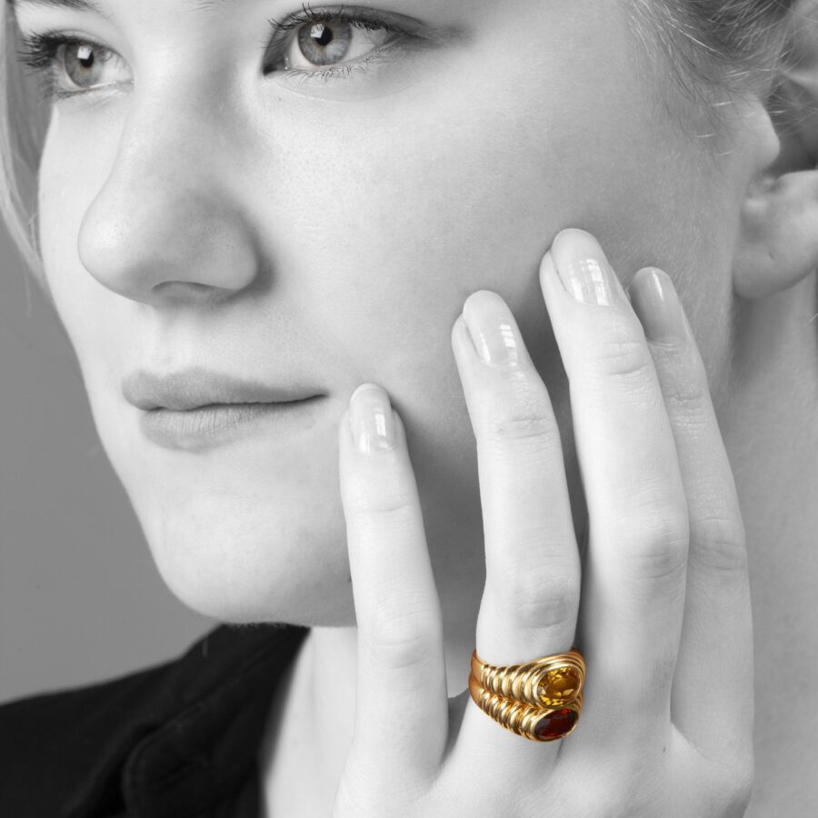 Yellow gold and citrine 'doppio' ring signed Bvlgari, Italy