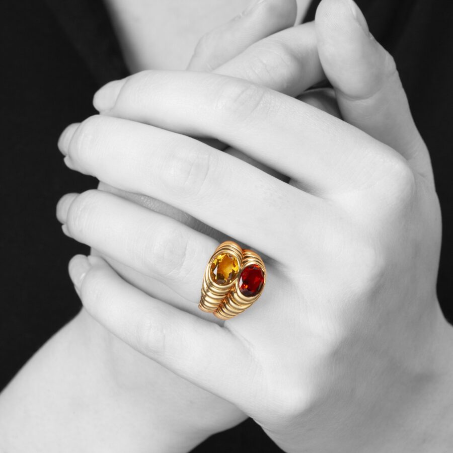 Yellow gold and citrine 'doppio' ring signed Bvlgari, Italy