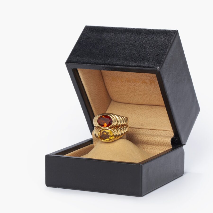 Yellow gold and citrine 'doppio' ring signed Bvlgari, Italy