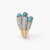 An eighteen carat yellow gold and platinum ring of triple bombé design, set with diamonds and turquoise. Signed Cartier Paris, made ca 1960.