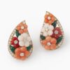 A pair of eighteen carat yellow gold clip earrings and matching ring, all set with coral, diamonds and green agate, signed Van Cleef & Arpels, Paris.