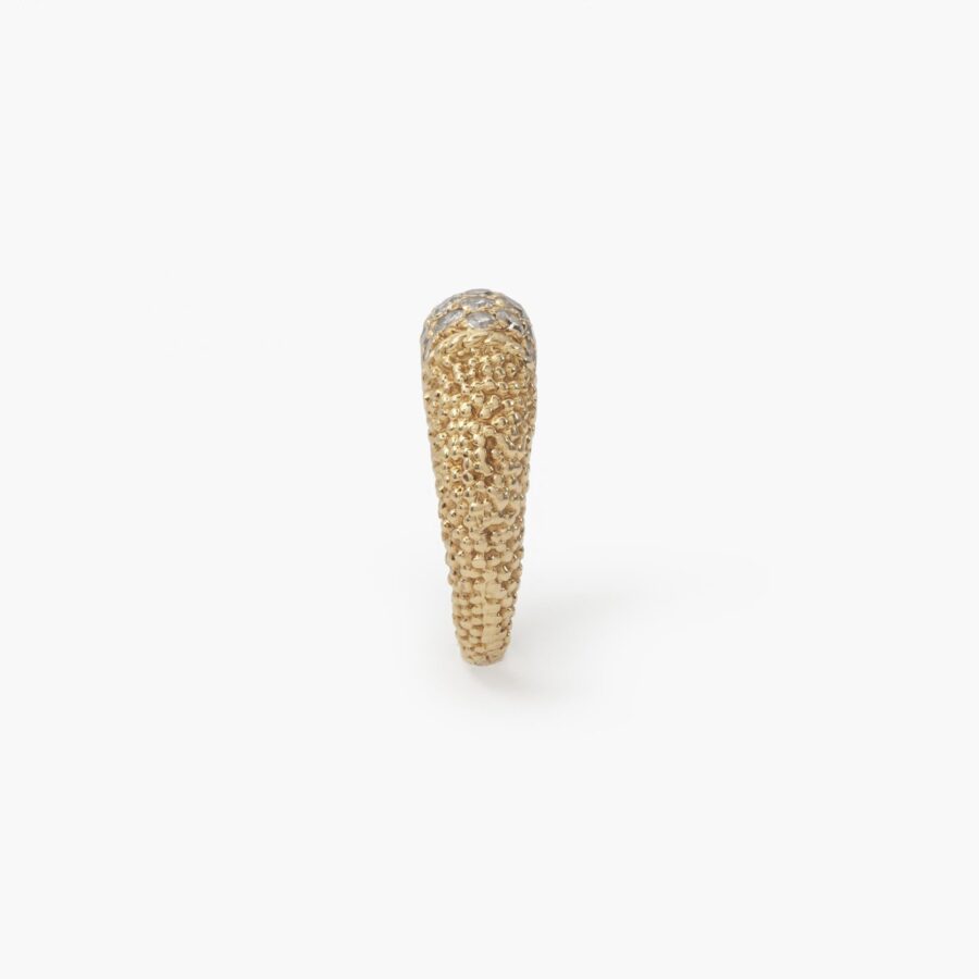 An eighteen carat yellow gold ring of bombé design “Philippine”, set with diamonds and with etched texture. Signed Van Cleef & Arpels, Paris, dated 1969.