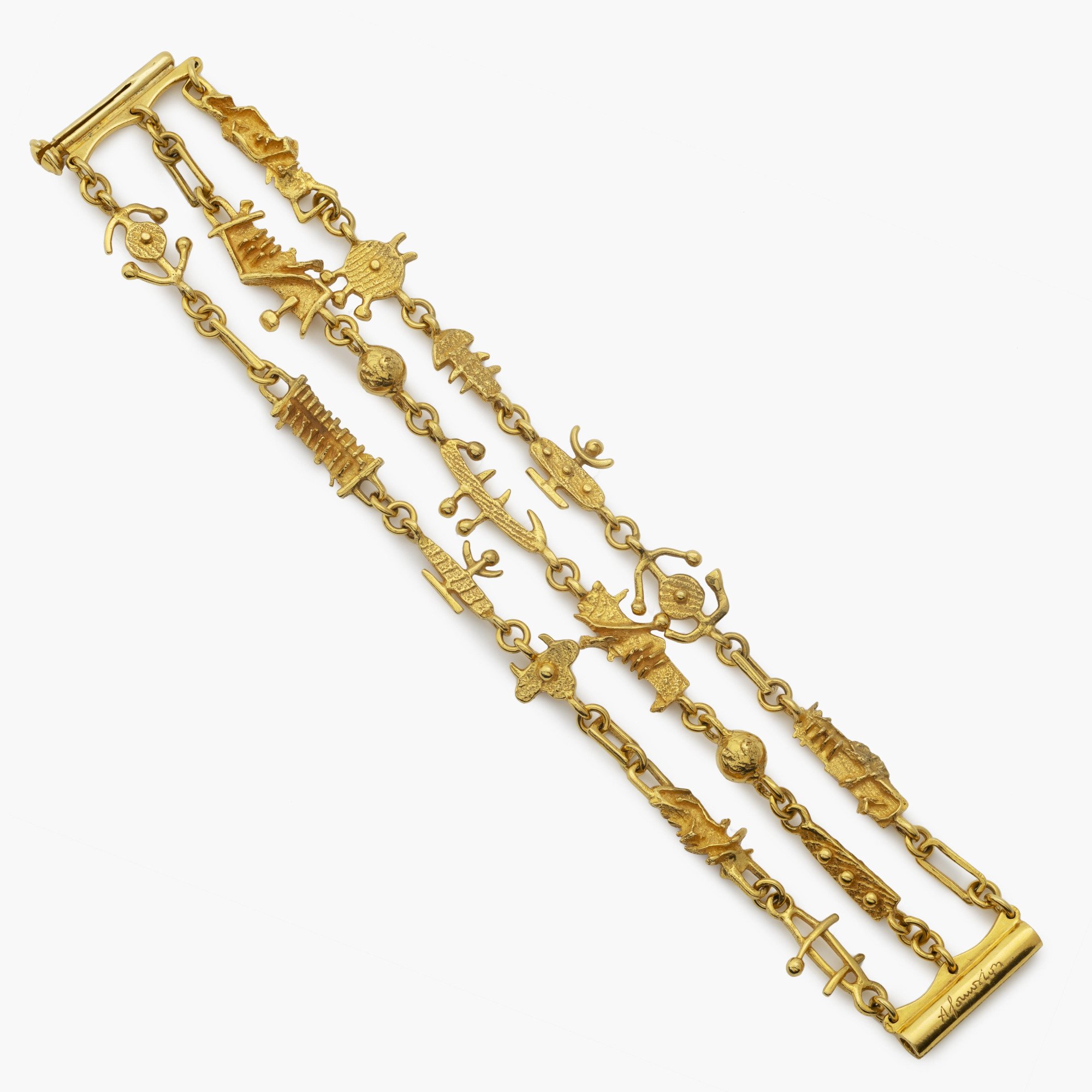 An eighteen carat yellow gold bracelet signed A. Pomodoro, Artcurial edition, made in France. Numbered 20/30. Designed circa 1981.
