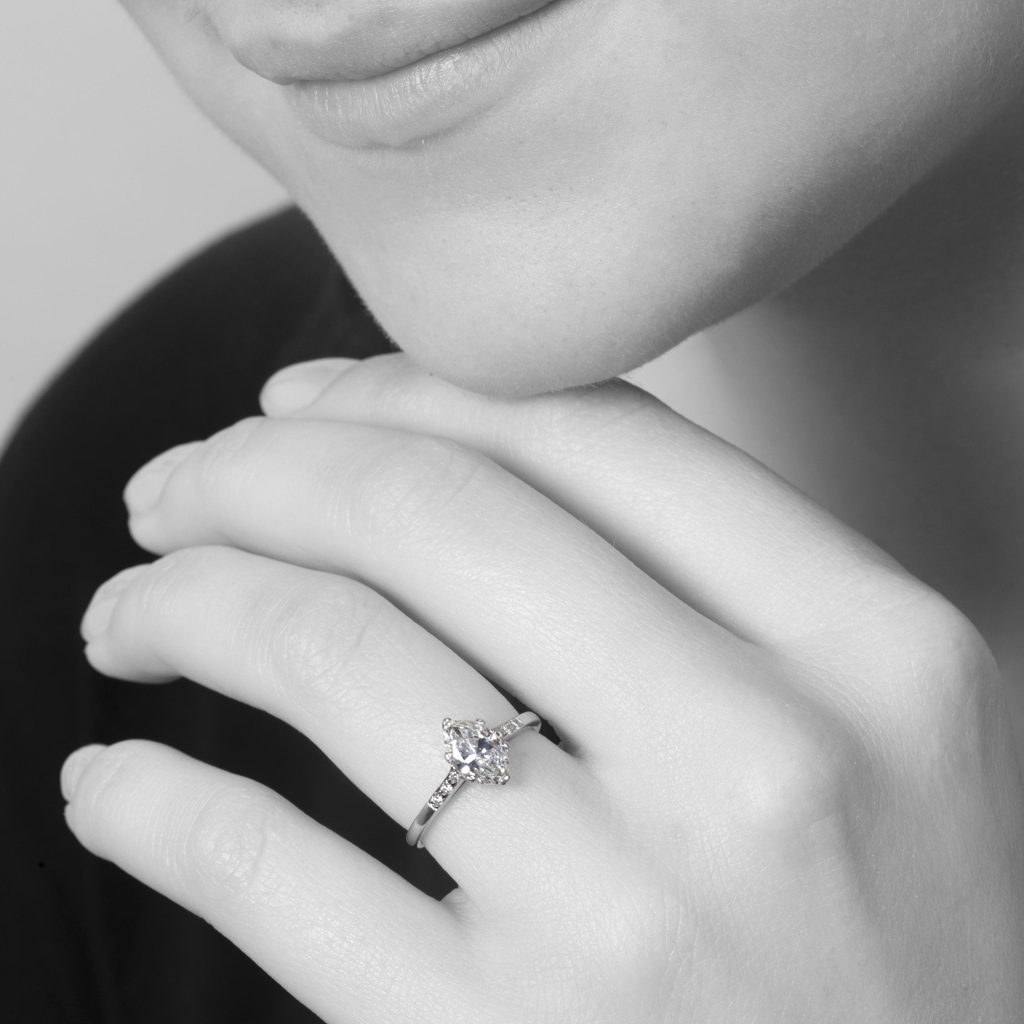 A platinum solitaire ring set with a marquise cut diamond (estimated weight 0.85 ct.). Made ca 1950.
