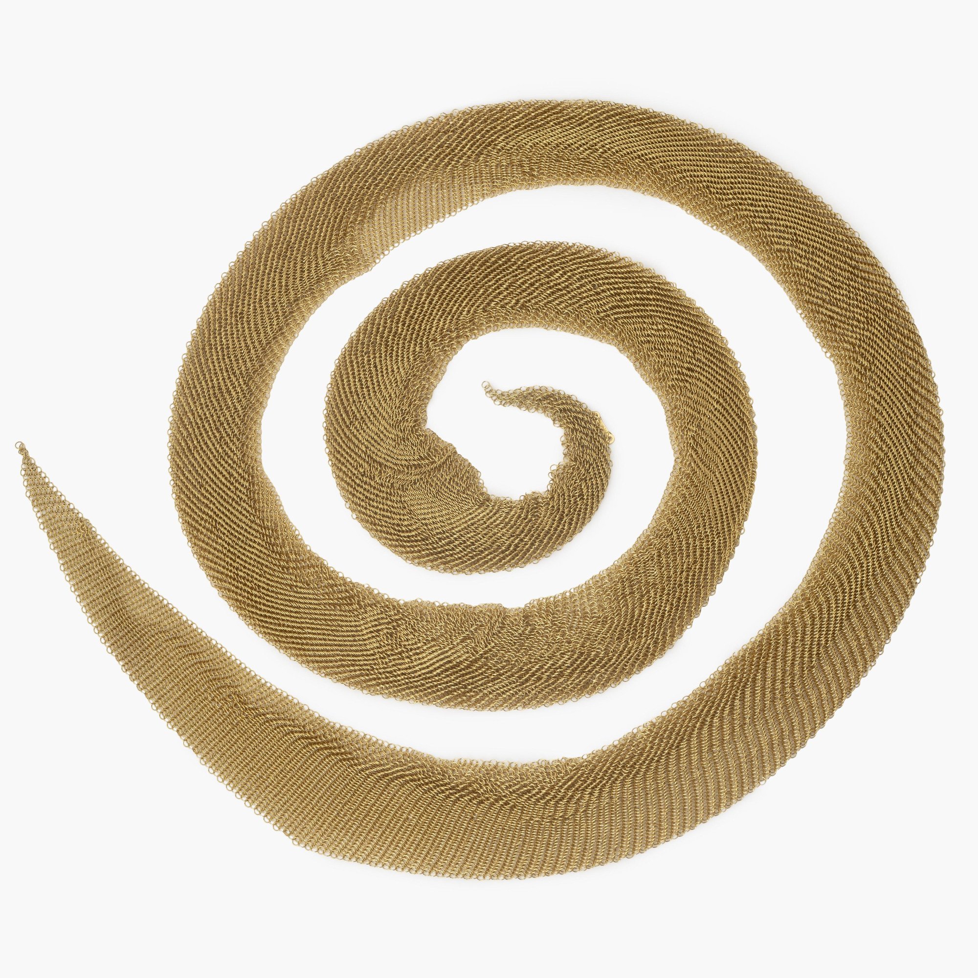 An eighteen carat yellow gold necklace designed as a scarf, signed Elsa Peretti for Tiffany & Co., made in the USA, ca 1980. With original pouch.